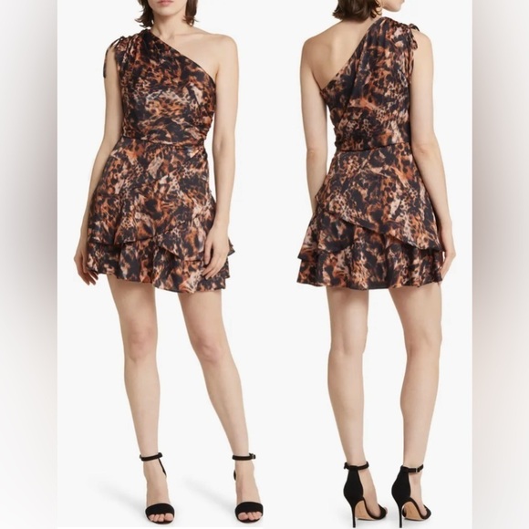 NWOT AllSaints Cayla Spark Abstract Animal Print One-Shoulder Minidress sz 4 - Picture 1 of 5
